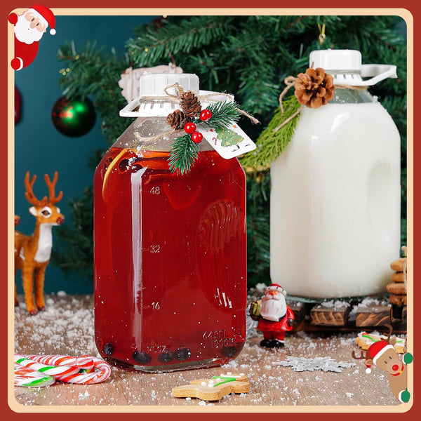 64 Oz Heavy Duty Glass Milk Bottle with Reusable Airtight Strong SCREW LID - 1/2 Gallon Water Bottles with Scale Lines - 2 Qt Glass Milk Jug