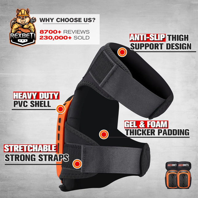 REXBETI Knee Pads for Work, Construction Knee Pads for Men, Heavy Duty Comfortable Anti-Slip Foam Gel Knee Pads for Gard