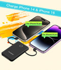 6000Mah Ultra Slim Built in Cables Power Bank, Card Size Built in USB C Cords Battery Pack Portable Charger for Phones, 3 Output External Battery