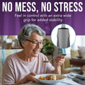 BUNMO Utensils for Elderly, Arthritis, Weak Hand Grip, Tremors & Handicapped - Convenient Travel Pouch - 2.6Oz Lightweight - Stainless Steel - Eat