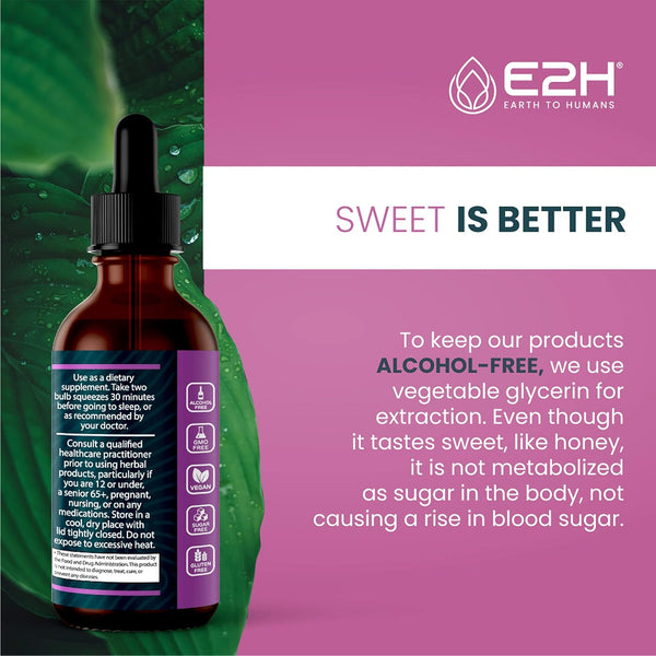 E2H Natural Sleep Support - Liquid Melatonin with Chamomile, Theanine - Sleep Better, Deeper, Longer - Vegan, Gmo-Free - Provides Stress Relief -