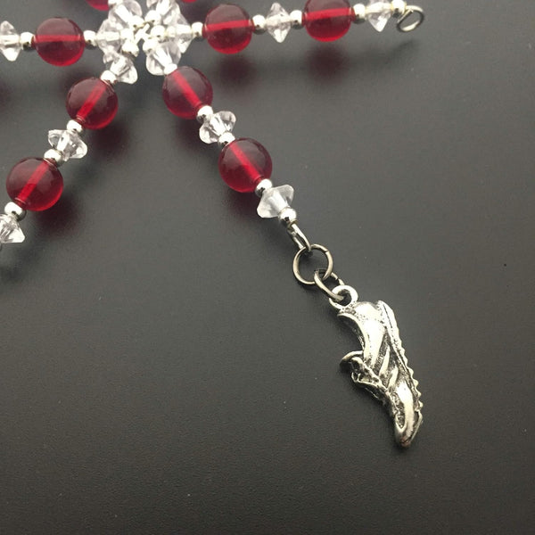 RUNNING SHOE Ornament - Beaded Snowflake Christmas Ornament/Gift Tag with round Running Shoe Charm with Jewelry Box - Handmade with Red Vintage Beads