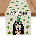 GPGHE St Patricks Day Table Runner Basset Hound Dog Shamrock Table Runners Seasonal Holiday Party Kitchen Dining Table Decorations Indoor Outdoor