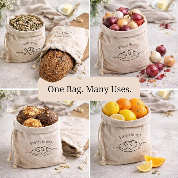 Simply H&K Linen Bread Bags [Pack of 3] with Inner Lining - Keeps Homemade Bread Fresh & Secure - Perfect for Sourdough & Gift Giving - Set of