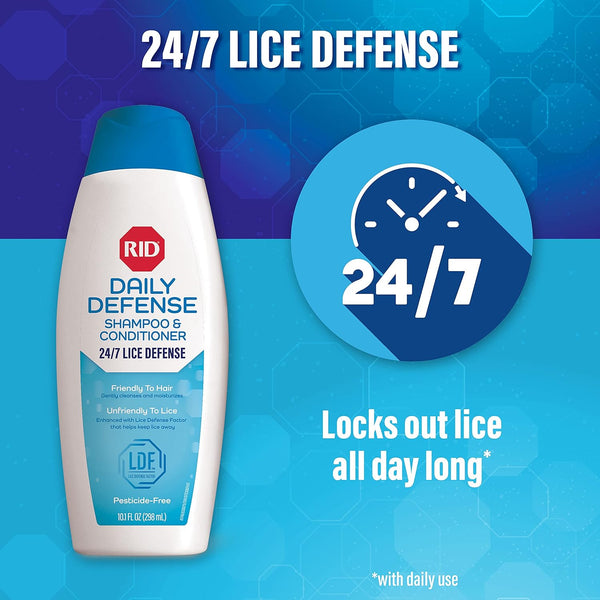 RID Daily Defense Lice Shampoo & Conditioner, Used Daily Provides 24/7 Defense against Head Lice, 100% Effective, 10.1 Ounce