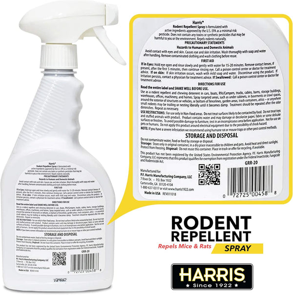 Harris Peppermint Oil Mice & Rodent Repellent Spray for House and Car Engines, Humane Mouse Trap Substitute, 20Oz