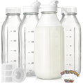 Liter Glass Milk Bottles W Scale, 100% Airtight Heavy Duty Screw Lid - 4 Pack 32 Oz Drinking Jars W Lids - Glass Bottles for Milk, Honey, Jam -