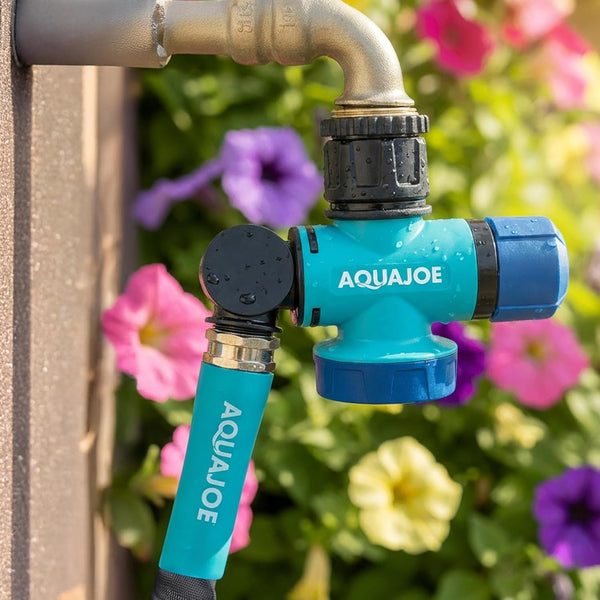 Aqua Joe SJI-MFGA1 Multi-Function Outdoor Water-Tap Connector, 180-Degree Pivoting Hose Connector with 360-Degree Rotating Tap Connector