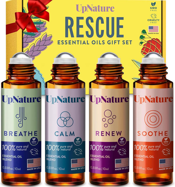 Upnature Essential Oils Roll on Set (Pack of 4) Stress Relief Gift Aromatherapy Oil - Self Care Gifts for Women