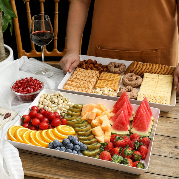 6 Pack, 16" X 11" Large White Serving Trays Set - Reusable Plastic Serving Platters for Cookie, Appetizer, Charcuterie, Snack, Dessert, Party Food