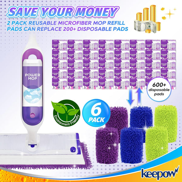 KEEPOW Power Mop Refill Pads for Swiffer, Power Mop Pads for Swiffer Power Mop Wood Floor Cleaning, Microfiber Power Mop Reusable Pads for