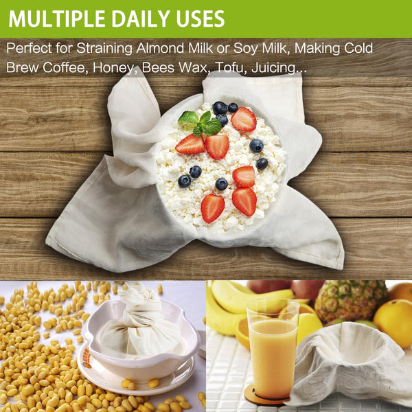 Olicity Cheese Cloths, 4PCS, Grade 100,20X20Inch Hemmed Cheese Cloth Fabric Reusable Fine Mesh Cloth Strainer, 100% Cotton Unbleached Precut