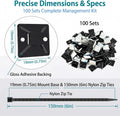 Black Cable Tie Zip Self Adhesive Mounts Set, Cable Base Holders with Multi-Purpose Sticky Pads 100 Set