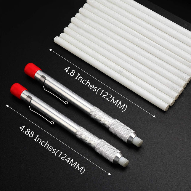 Mudder 2 Pieces Soapstone Pencil Holders round Soapstone Marker Chalk Pencil with 12 Pieces Refills for Welding Tools an