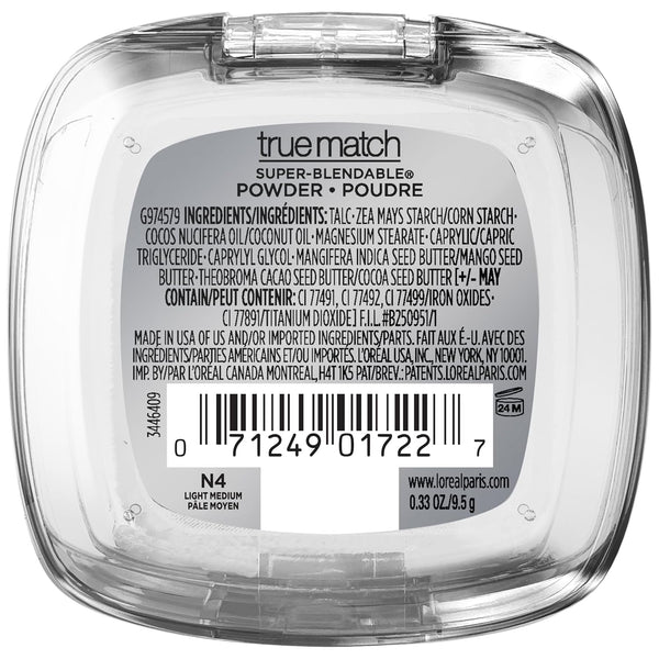 L'Oreal Paris True Match Super Blendable Oil Free Foundation Powder, N4 Light Medium, 0.33 Oz, Packaging May Vary