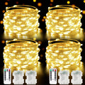 4 Pack 100 LED Fairy Lights Battery Operated with Remote, 33FT Waterproof Twinkle Lights with Timer & 8 Modes, Fairy String Light Outdoor Indoor