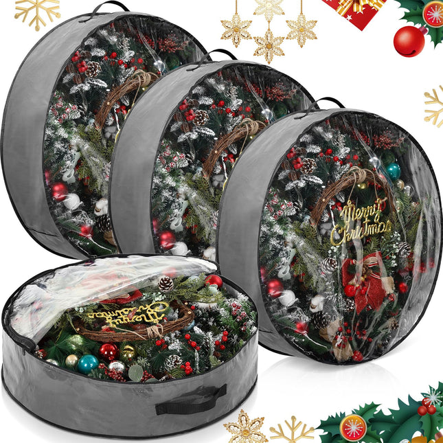Aliceset 4 Pack Wreath Storage Containers, Storage Bags with Window and Handles, Durable Decoration Box Holder for Holid