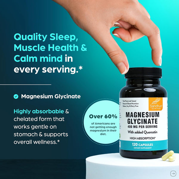 Sandhu'S Quercetin with Magnesium Glycinate Capsules for Men & Women | Supports Immune Health, Quality Sleep & Relaxation | 120 Count (Pack of 1)