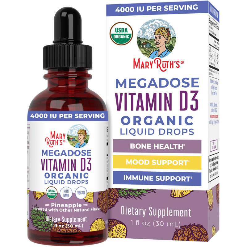 Maryruth Organics Vitamin D3 Liquid Drops | Megadose 4000 IU | USDA Organic Liquid Vitamin D Spray for Adults & Kids | Immune Support & Bone