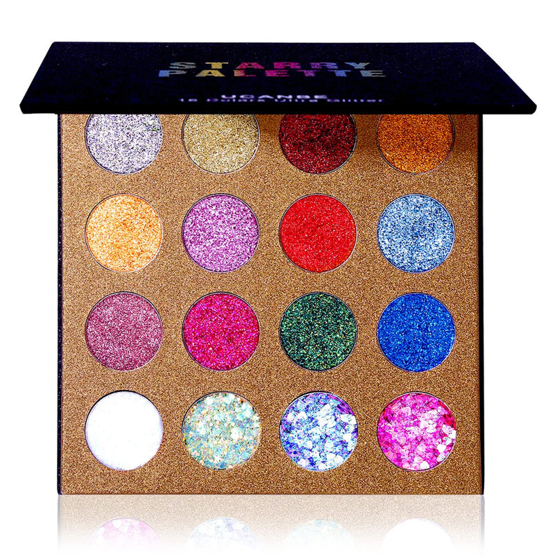 UCANBE Pro Glitter Eyeshadow Palette - Professional 16 Colors - Chunky & Fine Pressed Glitter Eye Shadow Powder Makeup Pallet Highly Pigmented