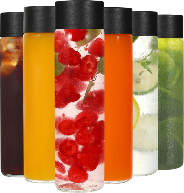 Danmu Glass Juice Bottles with Lids 16 Oz,Juicing Bottles Reusable Glass 100% Leakproof,Glass Bottles for