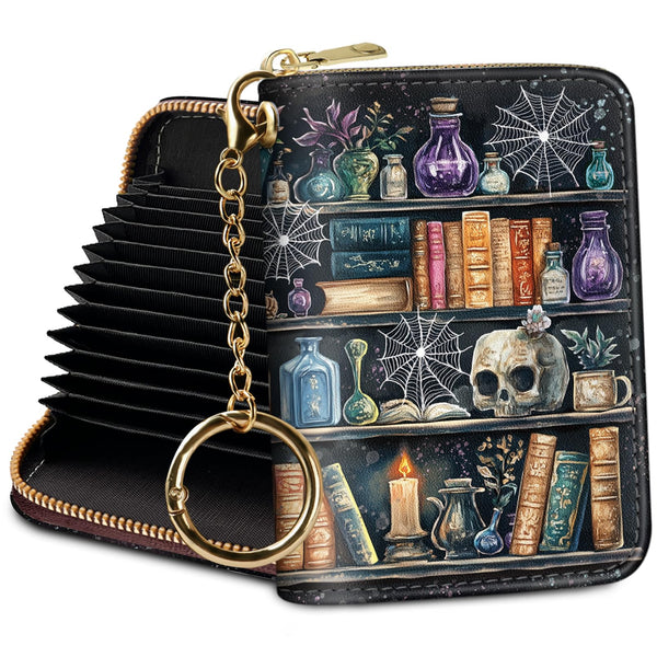 Credit Card Holder RFID Wallet, Small Card Holder Wallet for Women with Keychain Zipper, Funny Leather Print Credit Card Wallets Accordion Gift