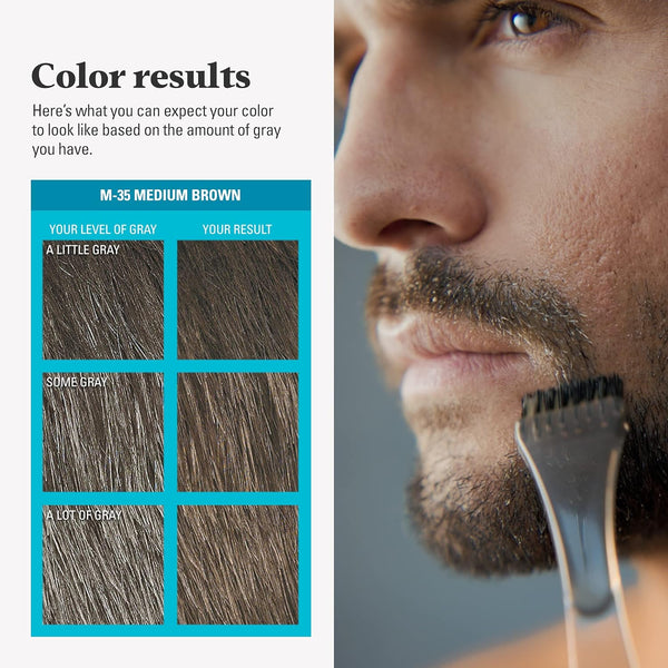 Just for Men Mustache & Beard, Beard Coloring for Gray Hair with Brush, with Keratin Biotin Aloe and Coconut Oil for Healthy Facial Hair - Medium