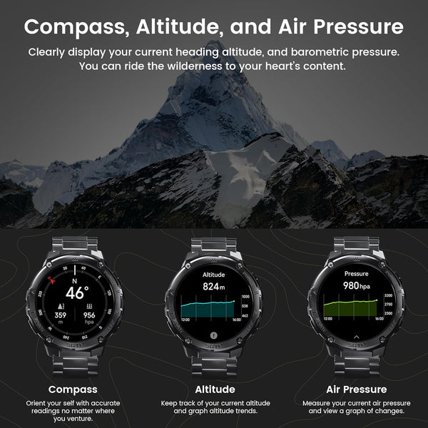 Smart Watches for Men GPS, Pressure,Altitude,Compass, 480Mah Extra-Large Battery, 50M Waterproof, Full Metal Body Rugged Smartwatch, Answer/Make