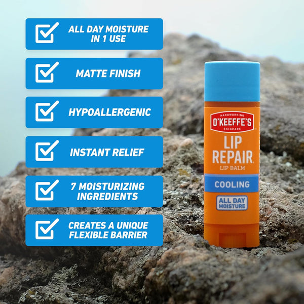 O'Keeffe'S Lip Repair Lip Balm with Cooling Relief for Dry, Cracked Lips - Stick (2 Pack) - Moisturizer for Very Dry Lips