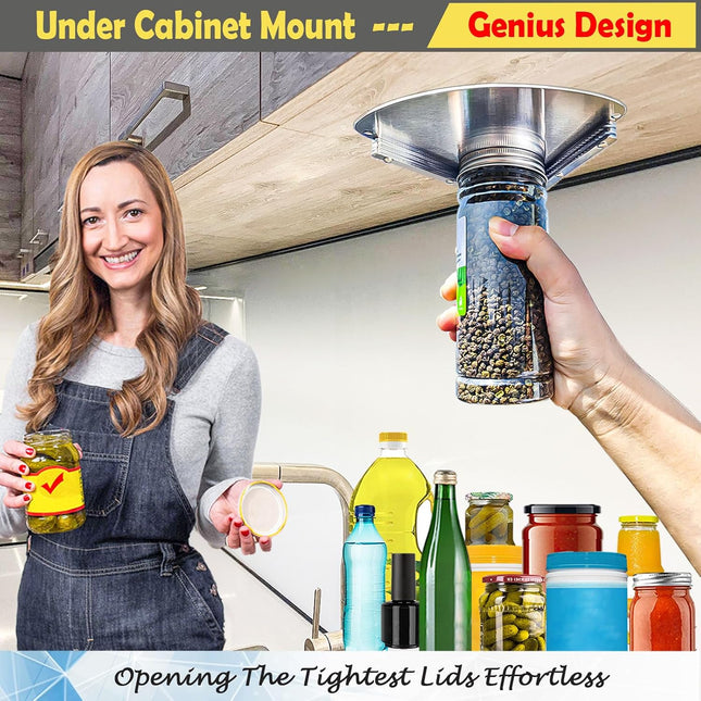 Upgraded Stainless Steel Jar Opener for Seniors, under Cabinet Jar Openers for Weak Hands, Jar Lid & Bottle Cap Opener T