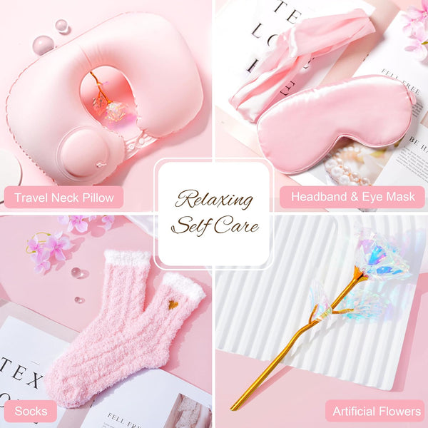 Birthday Gifts for Women Self Care Gifts Get Well Soon Gifts for Women,Relaxing Spa Gifts Basket W/Flannel Blanket Traveling Pillow Care Package