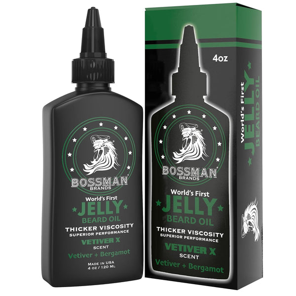 Bossman Jelly Beard Oil for Men (4 Oz, Vetiver X Scent) â Softens, Moisturizes & Conditions with Natural Ingredients