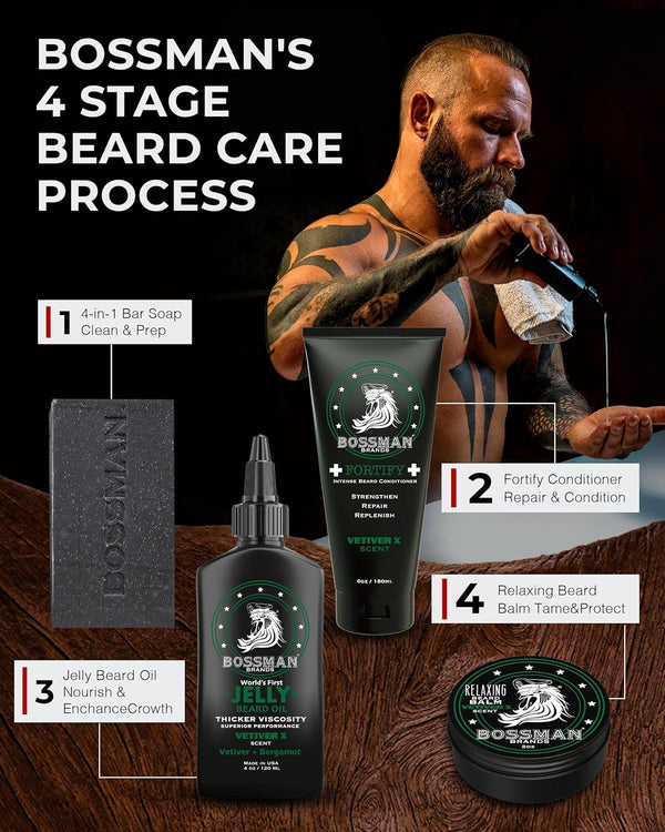 Bossman Jelly Beard Oil for Men (4 Oz, Vetiver X Scent) â Softens, Moisturizes & Conditions with Natural Ingredients