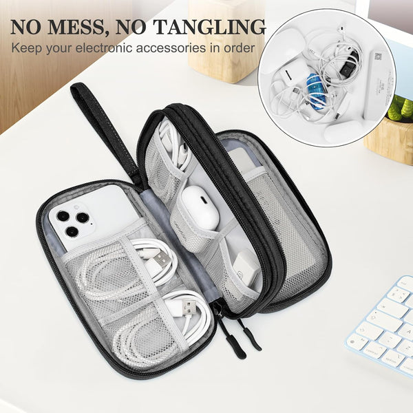 FYY Travel Cable Organizer Pouch Electronic Accessories Carry Case Portable Waterproof Double Layers All-In-One Storage Bag for Cord, Charger,