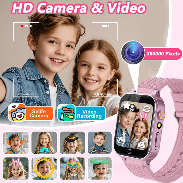 Smart Watch for Kids Girl Gift Ages 3-12, 2 Screen Protector, 26 Puzzle Games, HD Camera Video Music Player Touchscreen Pedometer, Educationtal