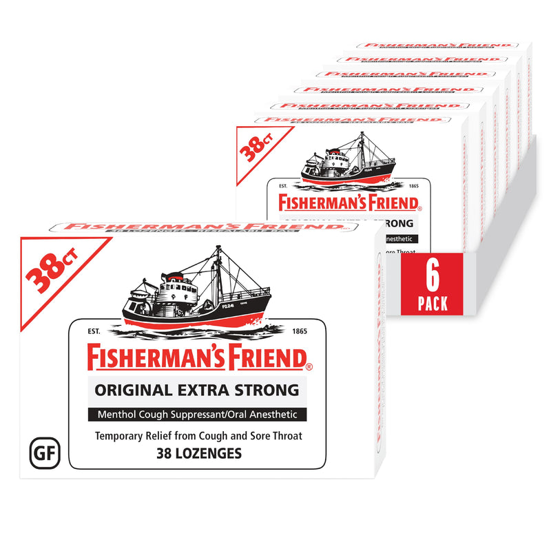 Fisherman'S Friend Cough Drops, Cough Suppressant and Sore Throat Lozenges, Original Extra Strong, 10Mg Menthol, 228 Drops (6 Packs of 38)