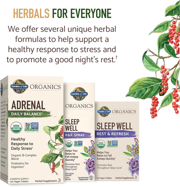 Garden of Life Organics Sleep Well Rest & Refresh 30 Tablets, Lemon Balm, Green Tea Extract L-Theanine, Valerian Root, Chamomile,