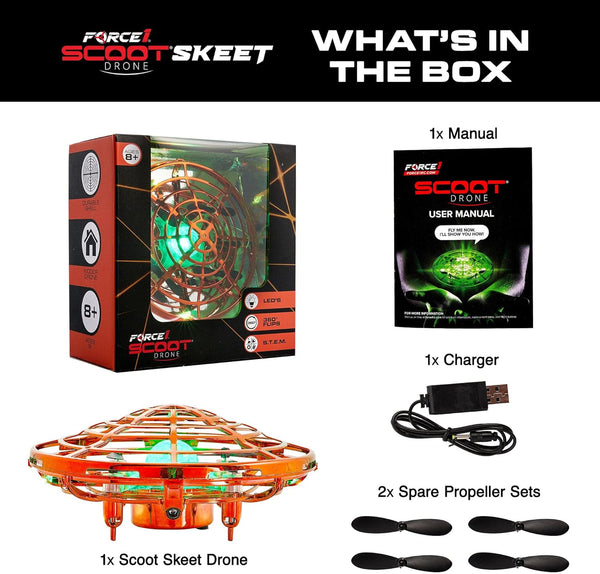 Force1 Scoot Skeet Mini Drone Electronic Shooting Game for Kids (Drone Only)- Hand Drones for Kids Compatible with Scoot Skeet LED Blaster,