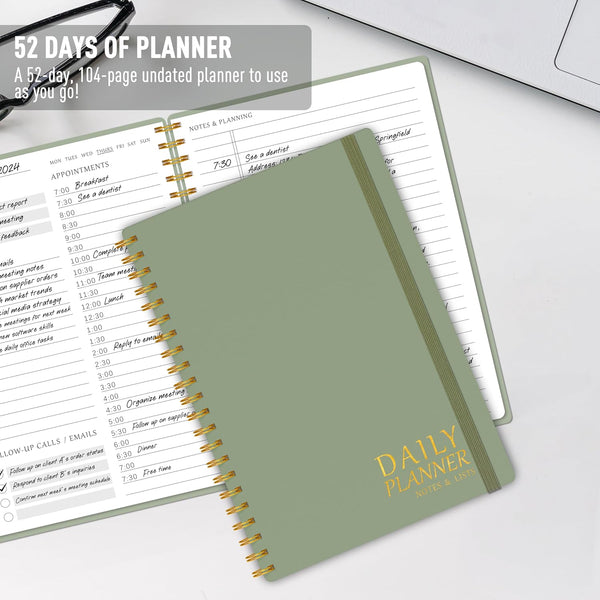 Daily Planner Undated - Simplified to Do List Notebook with Hourly Schedules, Spiral Appointment Organizer, 5.5" X 8.5", Easily Manage Your Tasks