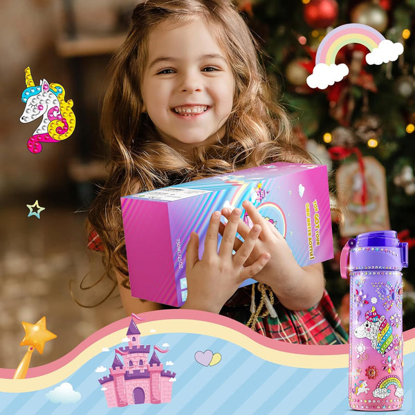 Gifts for Girls 4-12, Decorate Your Own Water Bottle Kits for Girls, Unicorn Diamond Painting Toys & Friendship Bracelet Kit, Fun Arts Crafts for
