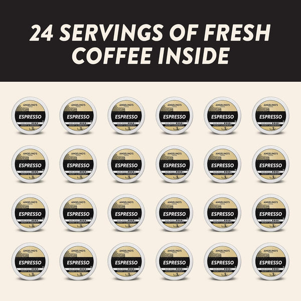 Angelino'S Coffee Espresso Pods Keurig Compatible - 24 Count, Dark Roast Coffee for Keurig K-Cup Brewers, Cafe Style, Best Strong Espresso Coffee