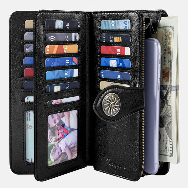 Travelambo Women'S Wallet RFID Blocking Credit Card Holder Large Capacity Wristlet Leather Wallets Purse