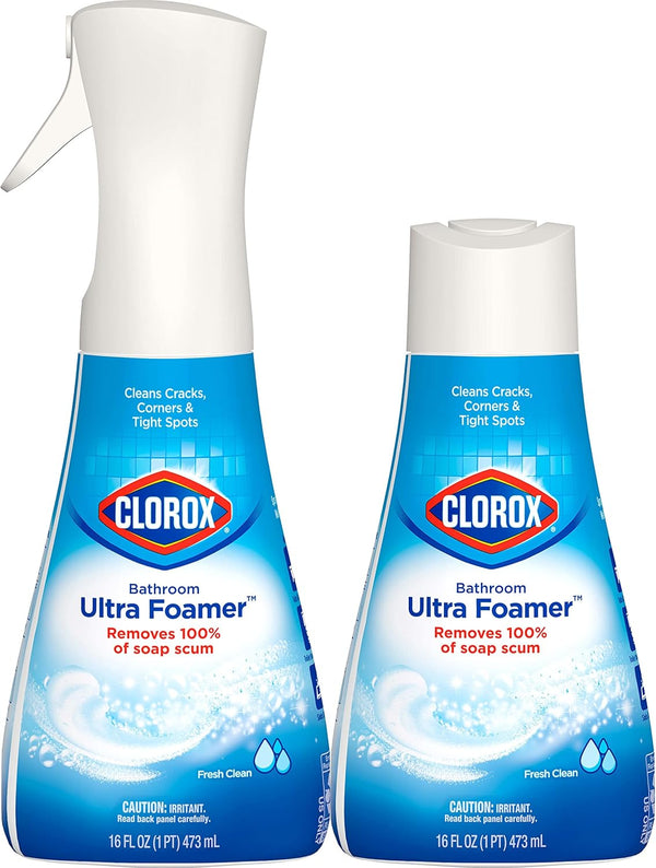 Clorox Bathroom Ultra Foamer, Household Essentials, Fresh Clean, 1 Spray and 1 Refill, 16 Fl Oz Each (Package May Vary)