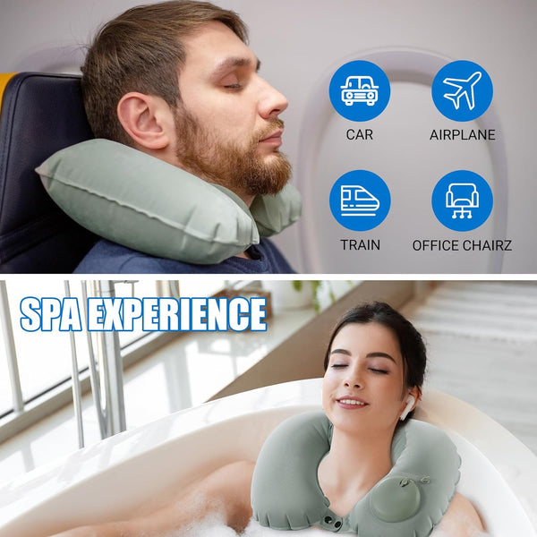 MABOZOO U-Shaped Hot Bathtub Pillow,Inflatable Spa Pillows for Hot Tub with Adjustable Button for Shower, Neck Support Headrest & Leg Pillow for