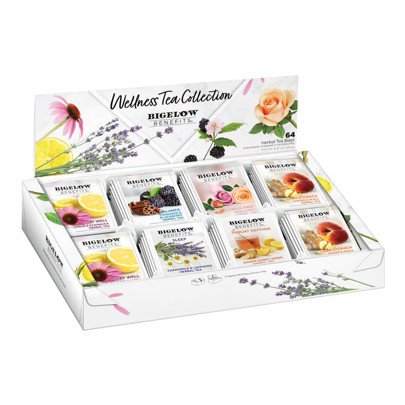 Bigelow Benefits Wellness Herbal Tea Collection, Caffeine Free, Variety Gift Box Sampler, 64 Tea Bags, (Pack of 1) (Flavors May Vary)
