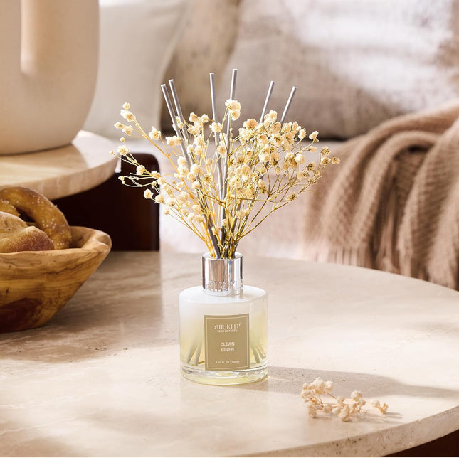 Airkeep Reed Diffuser Set,3.38 Fl Oz (100 Ml) - Clean Linen Oil Diffusers with 8 Reed Sticks,Home Fragrance Reed Diffuse
