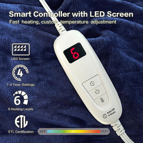 Tefici Electric Heated Blanket Throw, Super Cozy Soft 2-Layer Flannel 50" X 60" Heated Throw with 6 Heating Levels & 4 Hours Auto Off, Machine