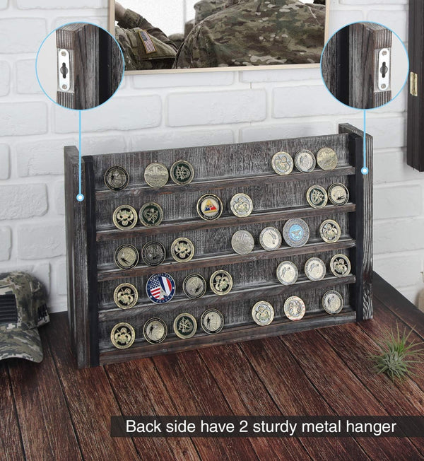 J JACKCUBE DESIGN Rustic Wood Wall Mount Coins Display Rack - 5 Tier Military Holder for Army, Air Force, Navy Awards Collectors Shelf - MK590A