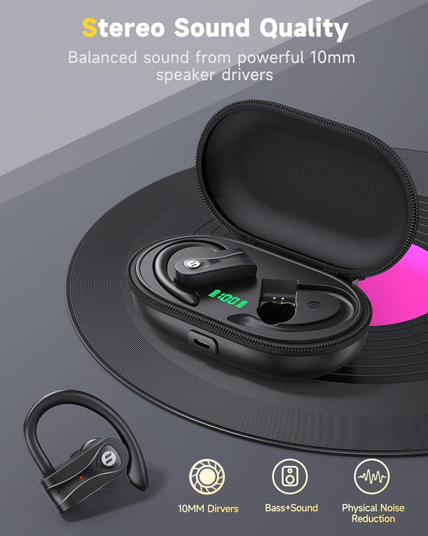 Wireless Earbuds 4 Mic Clear Call Bluetooth Headphones Wireless Charging Case Stereo Bass Sound 60H Playtime over Ear Earphones LED Digital