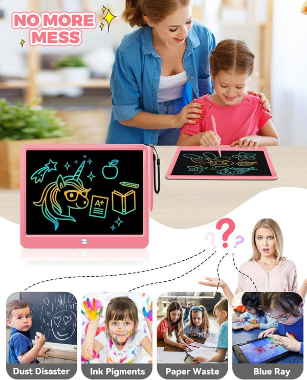 KOKODI 12 Inch LCD Writing Tablet with Anti-Lost Stylus, Erasable Doodle Board Colorful Toddler Drawing Pad, Car Travel School Games Toys for 3 4